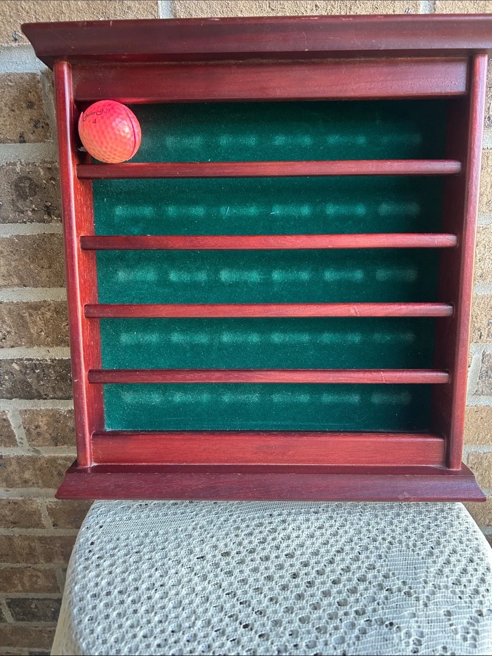 Vintage Wooden golf ball shelf with Green Felt Display